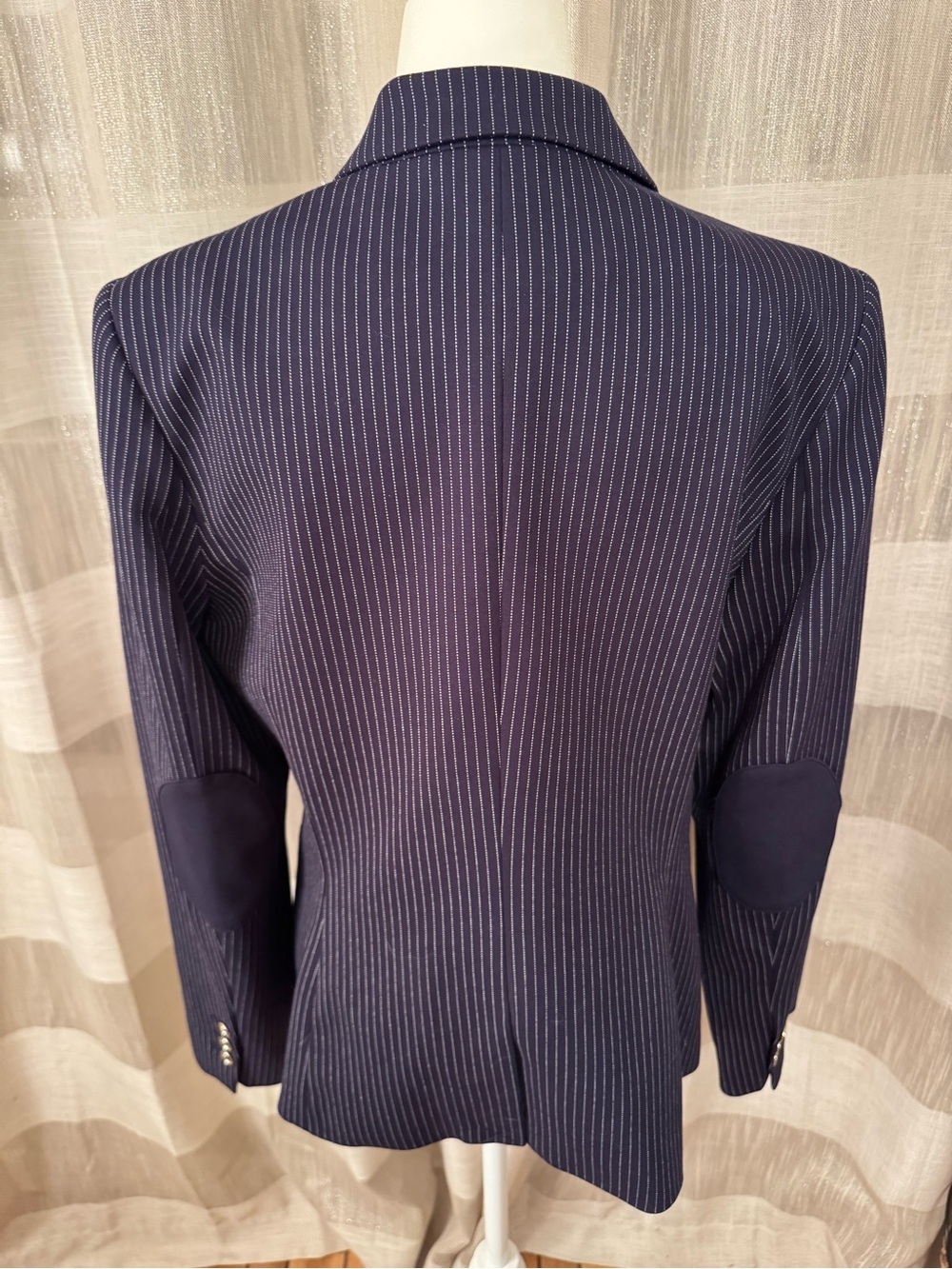 Tommy Hilfiger Navy Pinstripe Blazer with Elbow Patches - Picture 4 of 12
